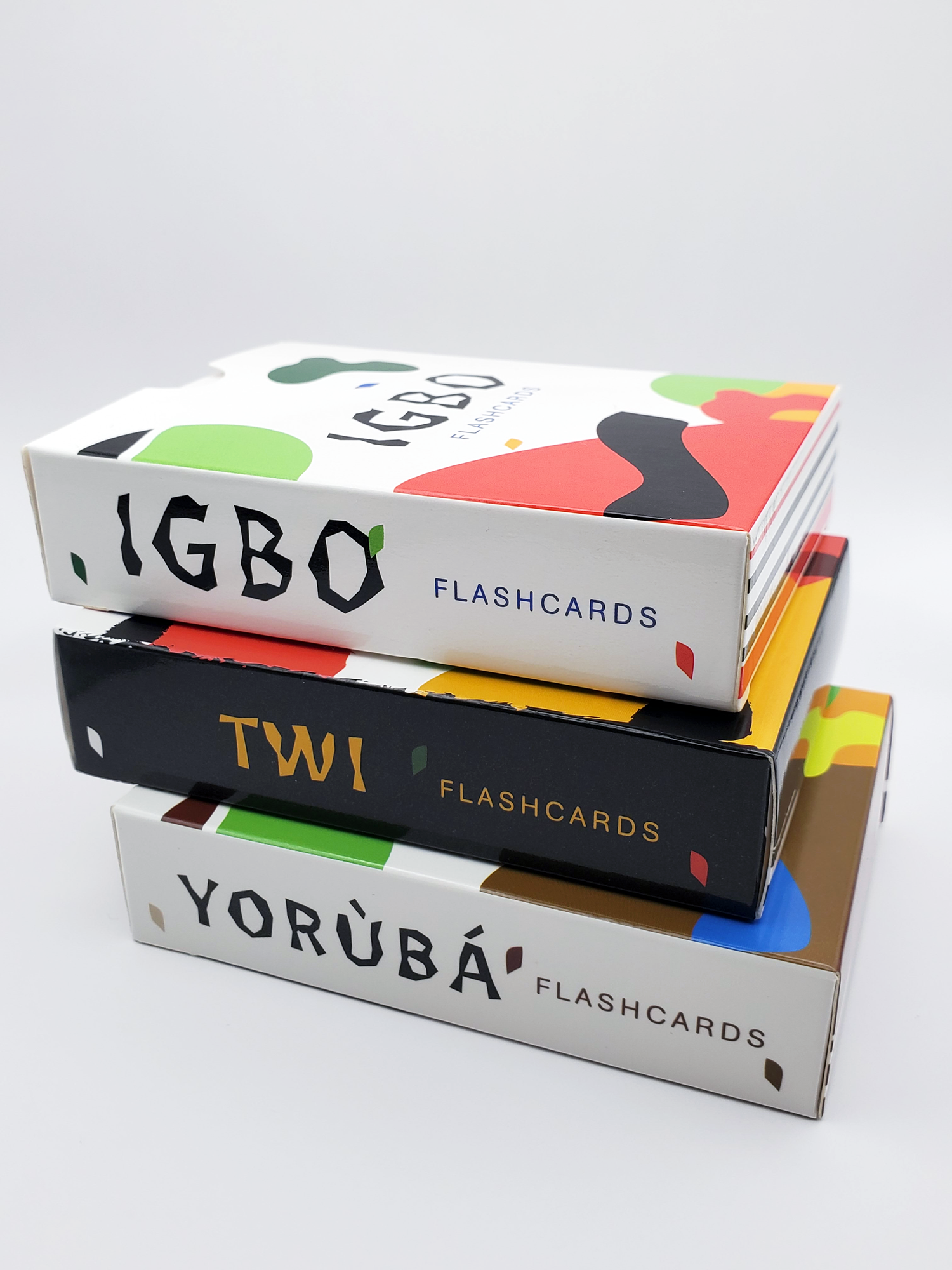 Igbo, Twi and Yoruba Flashcards stacked on top of each other